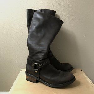 La Canadienne Tall Moto Boots dark brown leather with harness 8.5 39